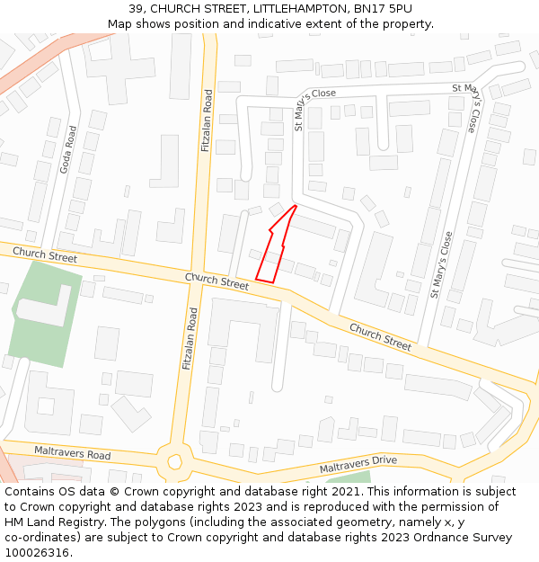 39, CHURCH STREET, LITTLEHAMPTON, BN17 5PU: Location map and indicative extent of plot