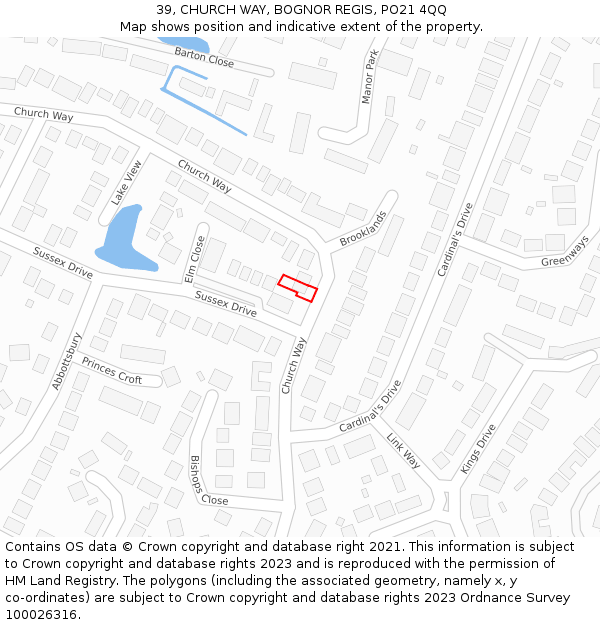 39, CHURCH WAY, BOGNOR REGIS, PO21 4QQ: Location map and indicative extent of plot