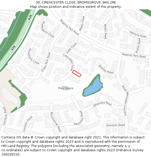 39, CIRENCESTER CLOSE, BROMSGROVE, B60 2RE: Location map and indicative extent of plot