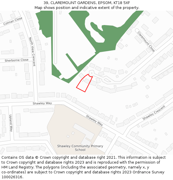 39, CLAREMOUNT GARDENS, EPSOM, KT18 5XF: Location map and indicative extent of plot