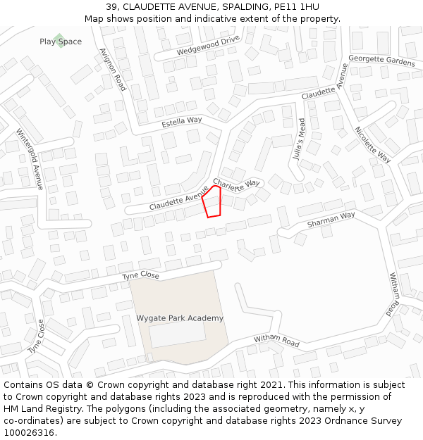 39, CLAUDETTE AVENUE, SPALDING, PE11 1HU: Location map and indicative extent of plot