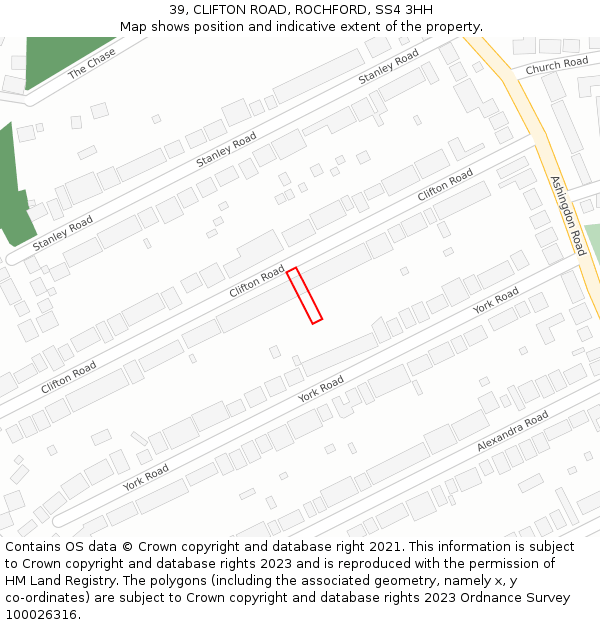 39, CLIFTON ROAD, ROCHFORD, SS4 3HH: Location map and indicative extent of plot