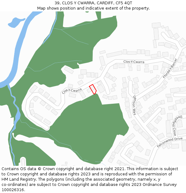 39, CLOS Y CWARRA, CARDIFF, CF5 4QT: Location map and indicative extent of plot