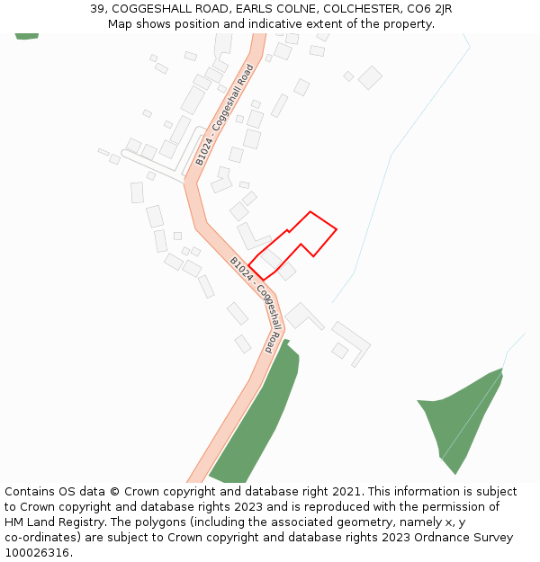 39, COGGESHALL ROAD, EARLS COLNE, COLCHESTER, CO6 2JR: Location map and indicative extent of plot