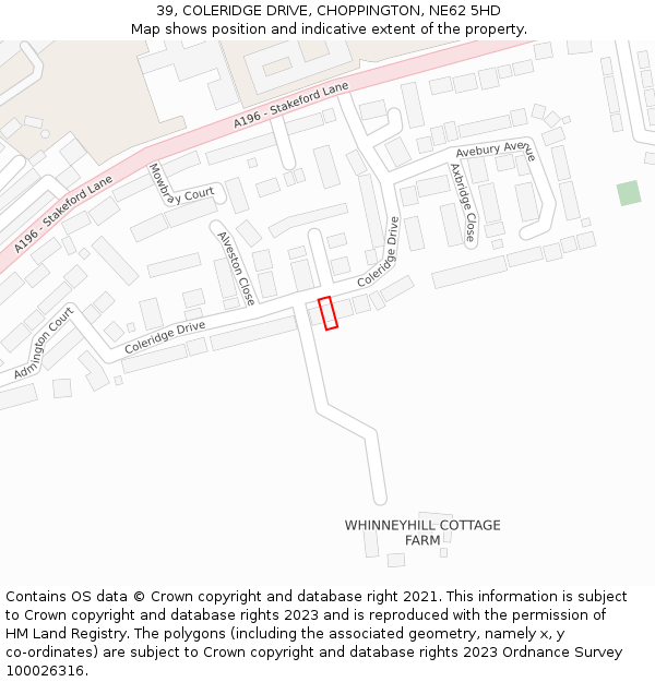 39, COLERIDGE DRIVE, CHOPPINGTON, NE62 5HD: Location map and indicative extent of plot