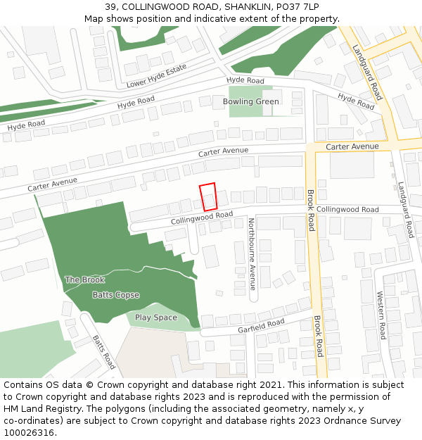 39, COLLINGWOOD ROAD, SHANKLIN, PO37 7LP: Location map and indicative extent of plot