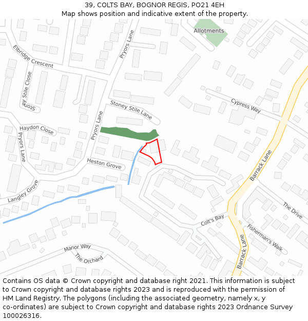 39, COLTS BAY, BOGNOR REGIS, PO21 4EH: Location map and indicative extent of plot