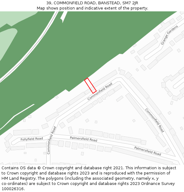 39, COMMONFIELD ROAD, BANSTEAD, SM7 2JR: Location map and indicative extent of plot