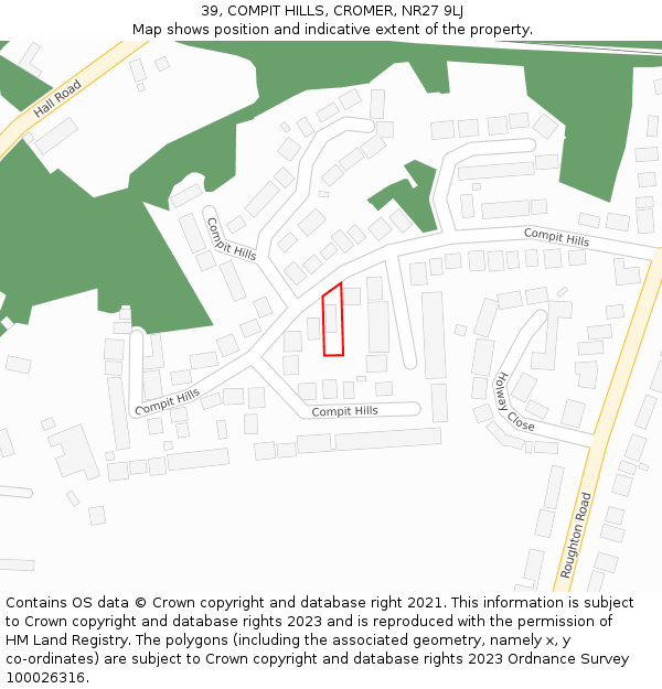 39, COMPIT HILLS, CROMER, NR27 9LJ: Location map and indicative extent of plot