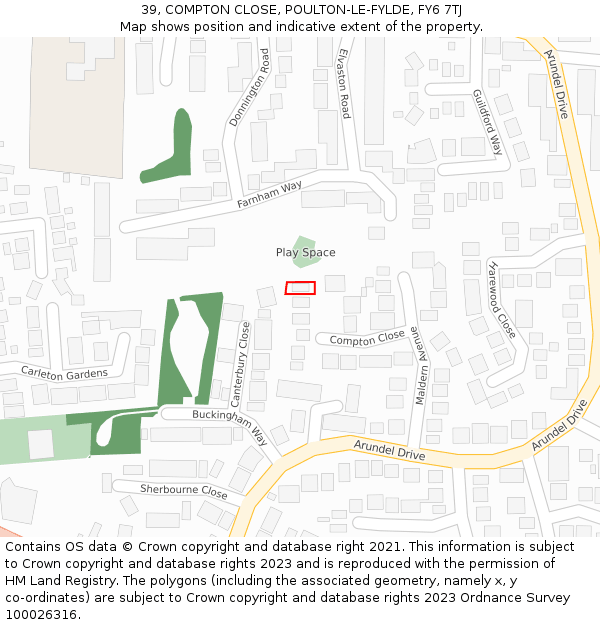 39, COMPTON CLOSE, POULTON-LE-FYLDE, FY6 7TJ: Location map and indicative extent of plot