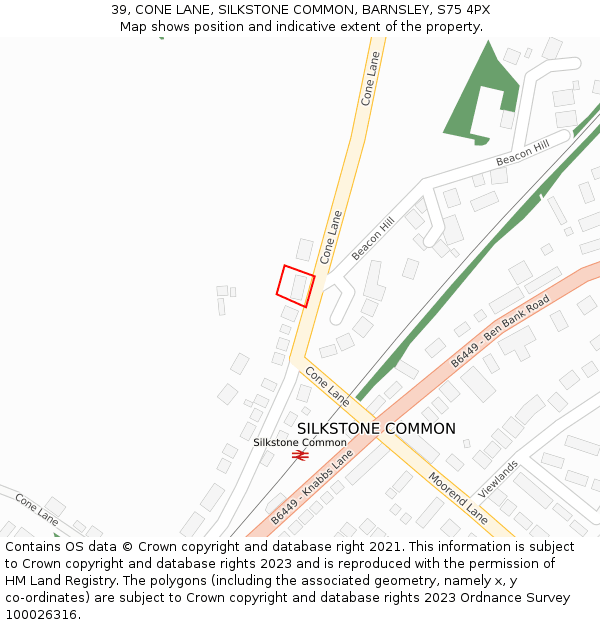 39, CONE LANE, SILKSTONE COMMON, BARNSLEY, S75 4PX: Location map and indicative extent of plot