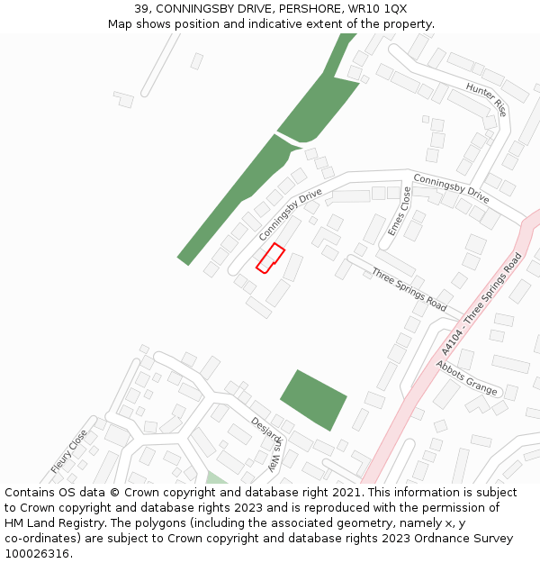 39, CONNINGSBY DRIVE, PERSHORE, WR10 1QX: Location map and indicative extent of plot