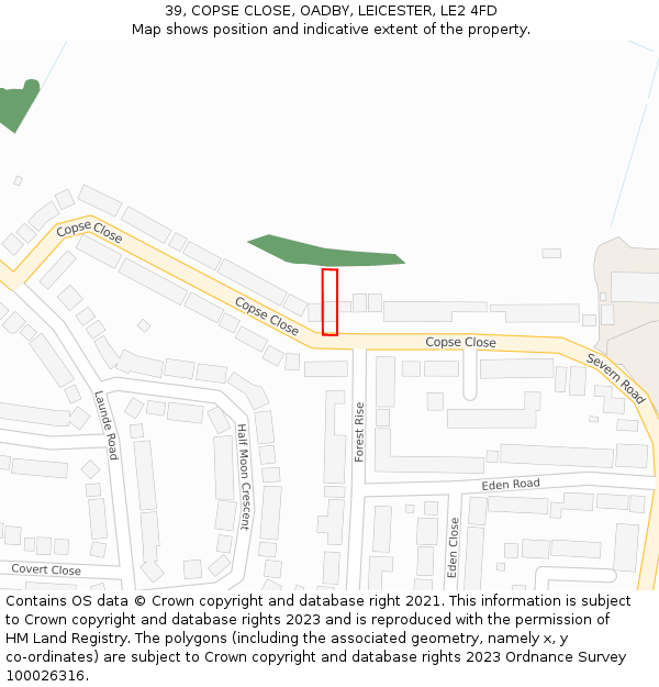 39, COPSE CLOSE, OADBY, LEICESTER, LE2 4FD: Location map and indicative extent of plot