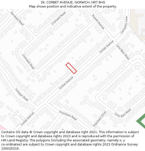 39, CORBET AVENUE, NORWICH, NR7 8HS: Location map and indicative extent of plot