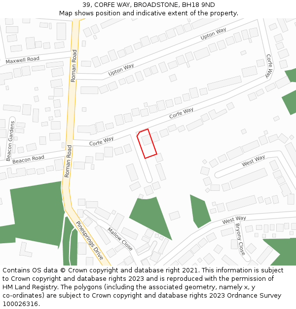 39, CORFE WAY, BROADSTONE, BH18 9ND: Location map and indicative extent of plot