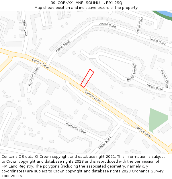 39, CORNYX LANE, SOLIHULL, B91 2SQ: Location map and indicative extent of plot