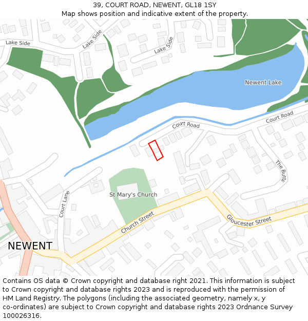 39, COURT ROAD, NEWENT, GL18 1SY: Location map and indicative extent of plot