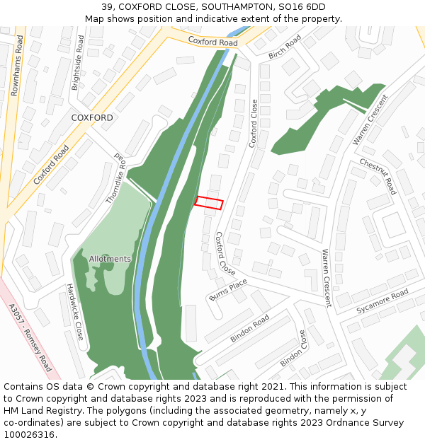 39, COXFORD CLOSE, SOUTHAMPTON, SO16 6DD: Location map and indicative extent of plot