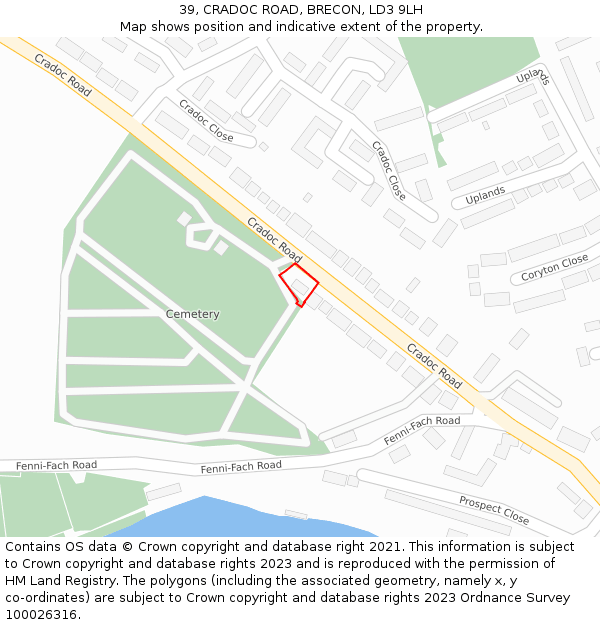 39, CRADOC ROAD, BRECON, LD3 9LH: Location map and indicative extent of plot