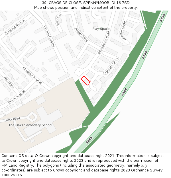 39, CRAGSIDE CLOSE, SPENNYMOOR, DL16 7SD: Location map and indicative extent of plot