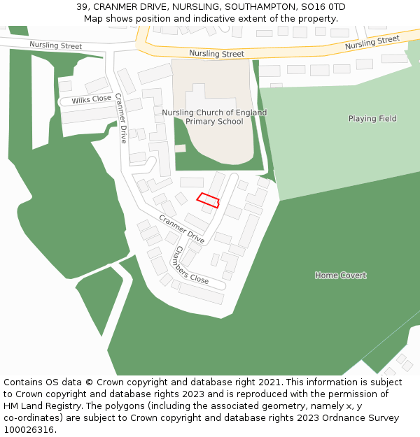 39, CRANMER DRIVE, NURSLING, SOUTHAMPTON, SO16 0TD: Location map and indicative extent of plot