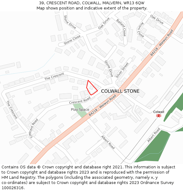 39, CRESCENT ROAD, COLWALL, MALVERN, WR13 6QW: Location map and indicative extent of plot