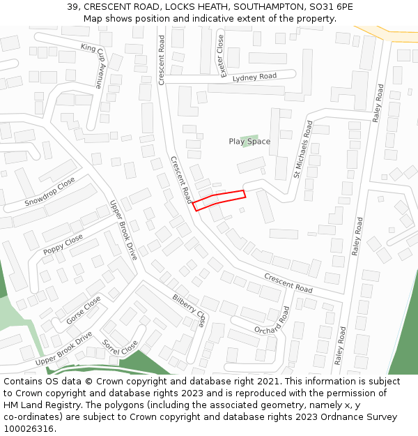 39, CRESCENT ROAD, LOCKS HEATH, SOUTHAMPTON, SO31 6PE: Location map and indicative extent of plot