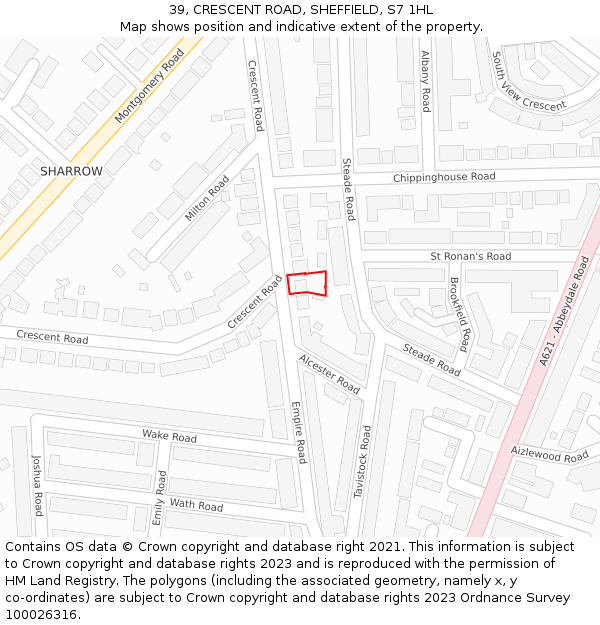 39, CRESCENT ROAD, SHEFFIELD, S7 1HL: Location map and indicative extent of plot