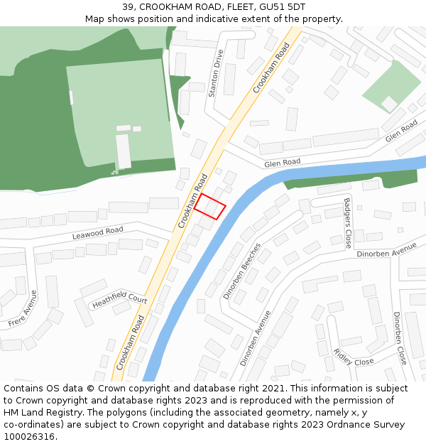 39, CROOKHAM ROAD, FLEET, GU51 5DT: Location map and indicative extent of plot