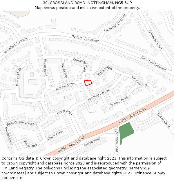 39, CROSSLAND ROAD, NOTTINGHAM, NG5 5UP: Location map and indicative extent of plot