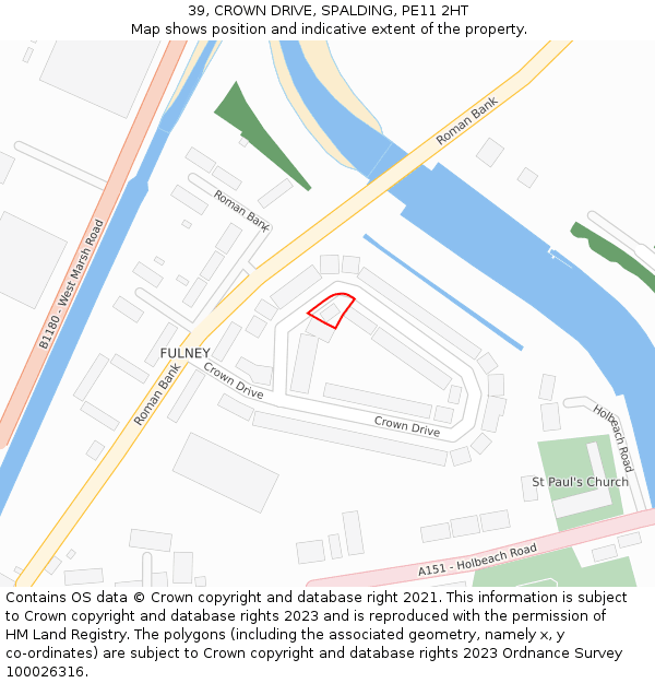 39, CROWN DRIVE, SPALDING, PE11 2HT: Location map and indicative extent of plot