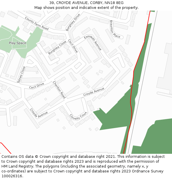 39, CROYDE AVENUE, CORBY, NN18 8EG: Location map and indicative extent of plot