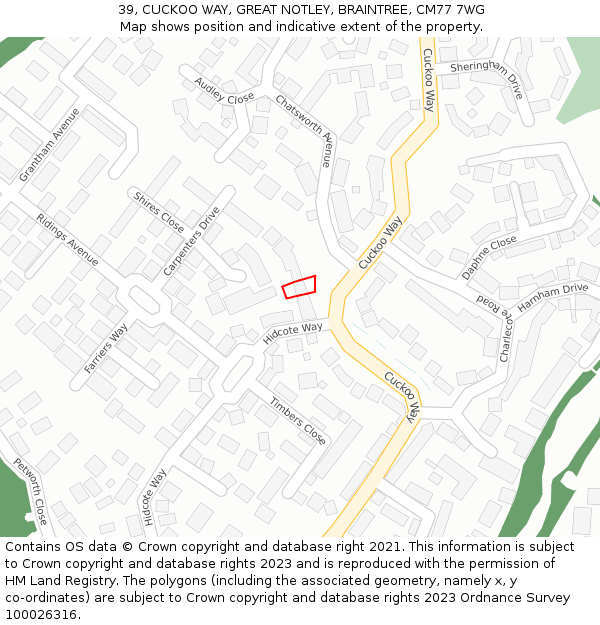 39, CUCKOO WAY, GREAT NOTLEY, BRAINTREE, CM77 7WG: Location map and indicative extent of plot