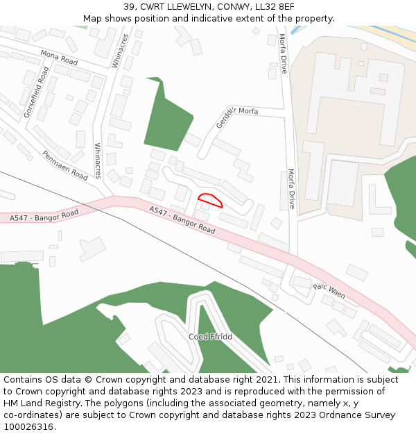 39, CWRT LLEWELYN, CONWY, LL32 8EF: Location map and indicative extent of plot