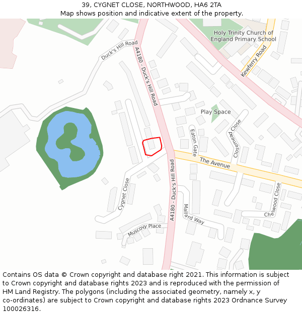 39, CYGNET CLOSE, NORTHWOOD, HA6 2TA: Location map and indicative extent of plot