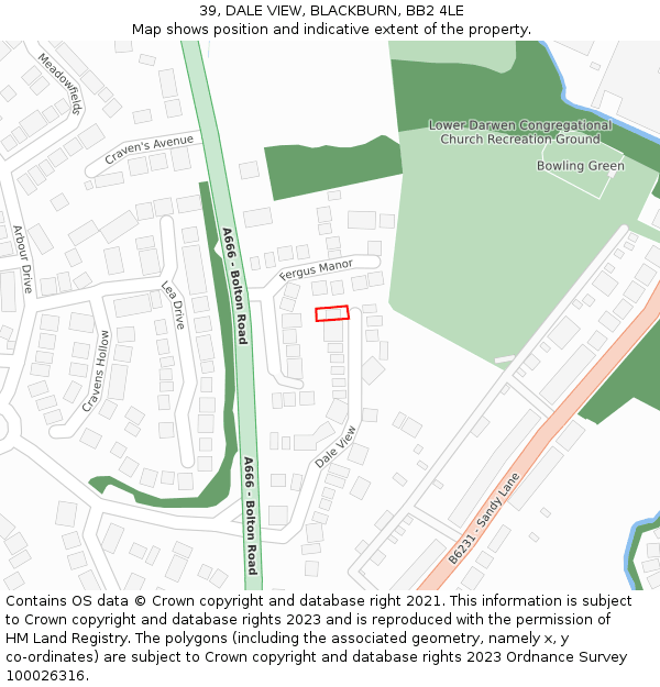 39, DALE VIEW, BLACKBURN, BB2 4LE: Location map and indicative extent of plot