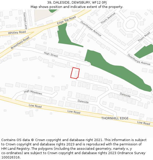 39, DALESIDE, DEWSBURY, WF12 0PJ: Location map and indicative extent of plot