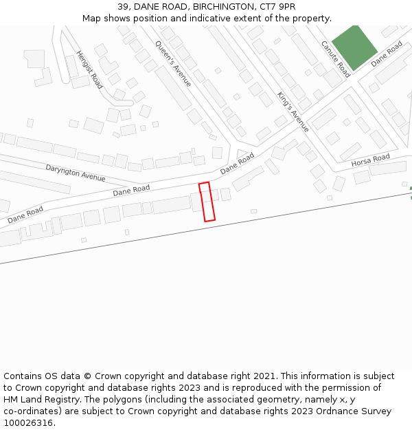 39, DANE ROAD, BIRCHINGTON, CT7 9PR: Location map and indicative extent of plot