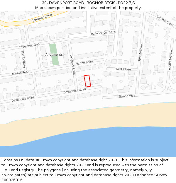 39, DAVENPORT ROAD, BOGNOR REGIS, PO22 7JS: Location map and indicative extent of plot