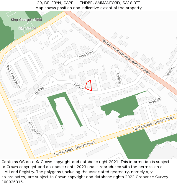 39, DELFRYN, CAPEL HENDRE, AMMANFORD, SA18 3TT: Location map and indicative extent of plot