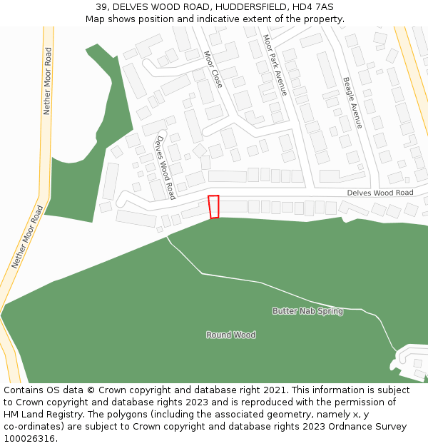 39, DELVES WOOD ROAD, HUDDERSFIELD, HD4 7AS: Location map and indicative extent of plot