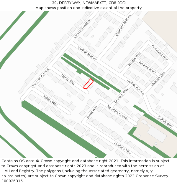 39, DERBY WAY, NEWMARKET, CB8 0DD: Location map and indicative extent of plot