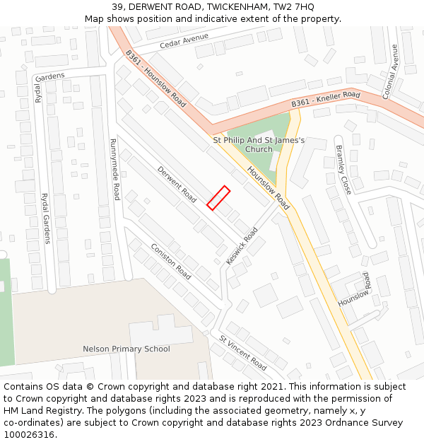 39, DERWENT ROAD, TWICKENHAM, TW2 7HQ: Location map and indicative extent of plot