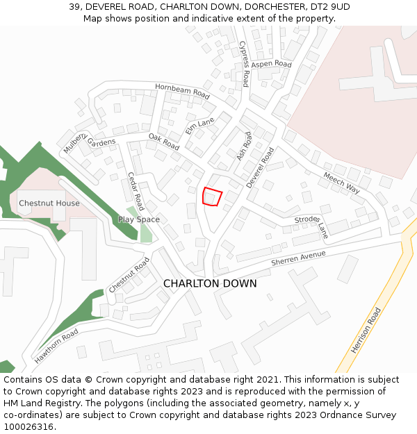 39, DEVEREL ROAD, CHARLTON DOWN, DORCHESTER, DT2 9UD: Location map and indicative extent of plot