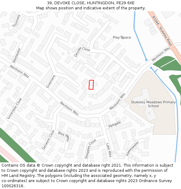 39, DEVOKE CLOSE, HUNTINGDON, PE29 6XE: Location map and indicative extent of plot