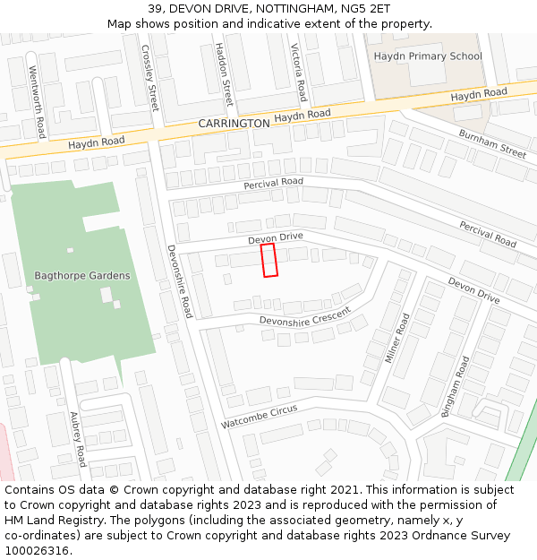 39, DEVON DRIVE, NOTTINGHAM, NG5 2ET: Location map and indicative extent of plot