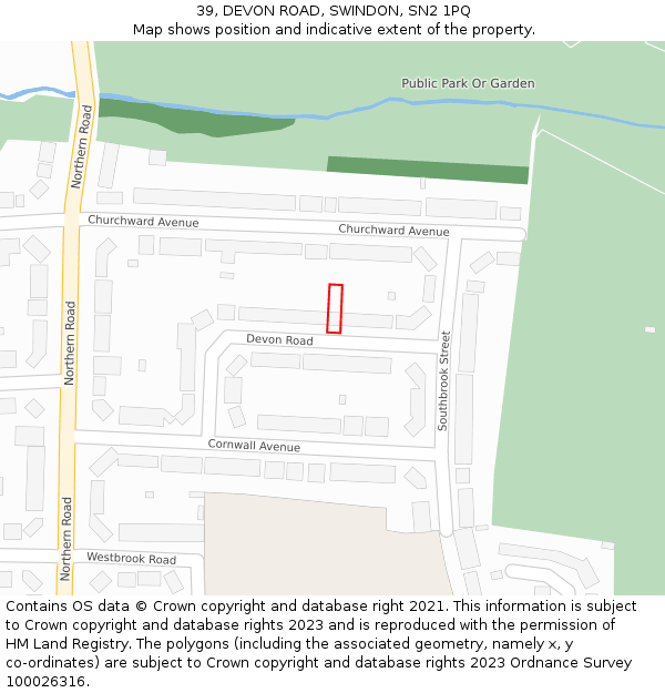 39, DEVON ROAD, SWINDON, SN2 1PQ: Location map and indicative extent of plot