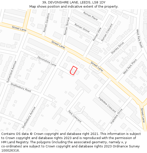 39, DEVONSHIRE LANE, LEEDS, LS8 1DY: Location map and indicative extent of plot
