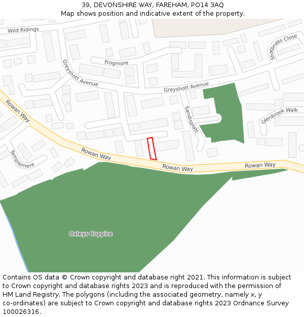 39, DEVONSHIRE WAY, FAREHAM, PO14 3AQ: Location map and indicative extent of plot