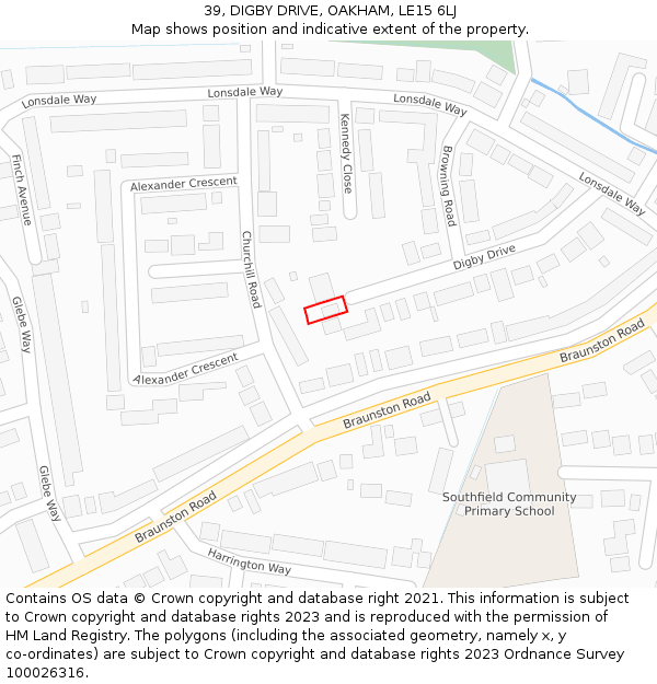 39, DIGBY DRIVE, OAKHAM, LE15 6LJ: Location map and indicative extent of plot